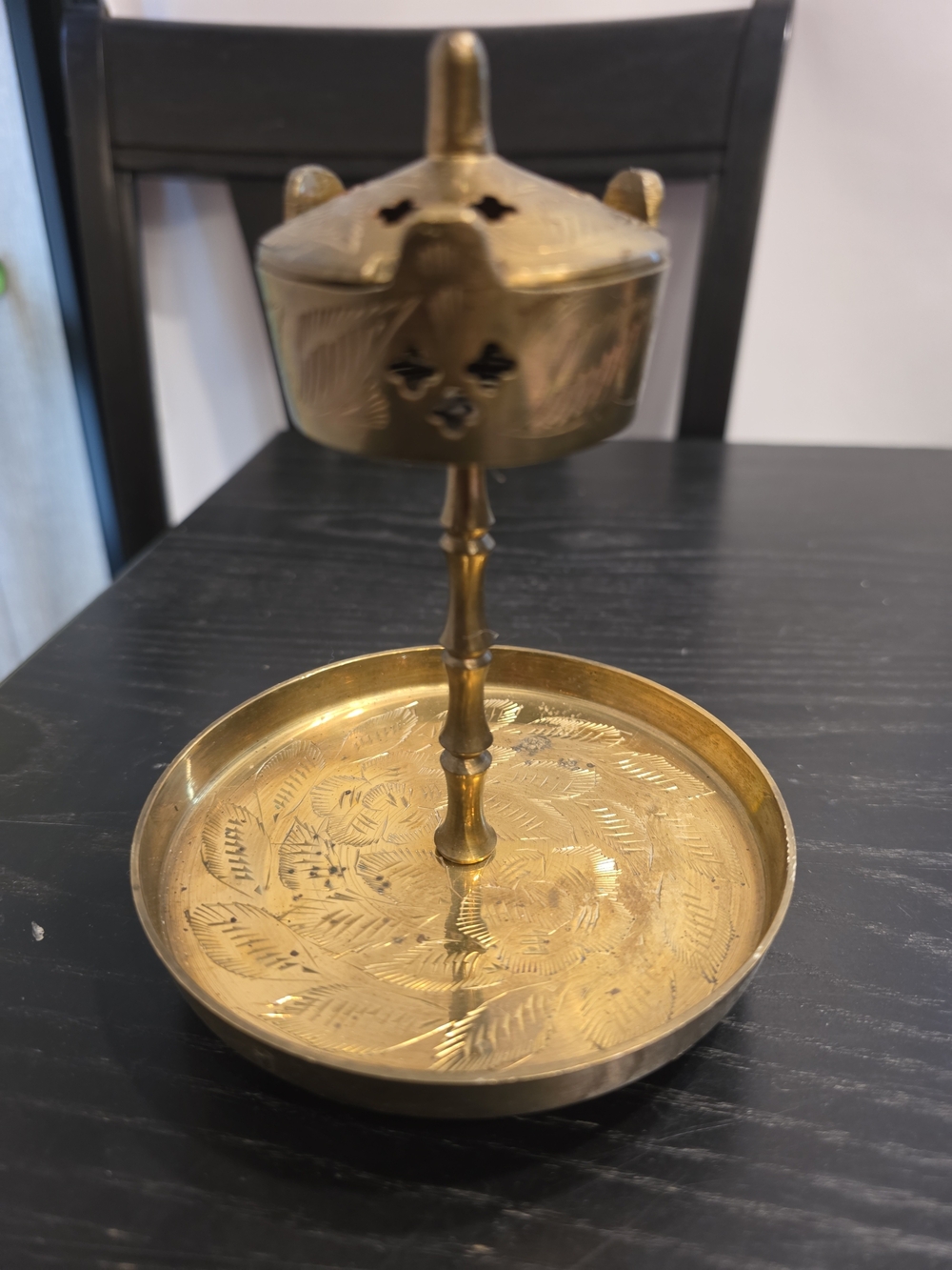 Brass Decorative Trinket Tray with Covered Compartment